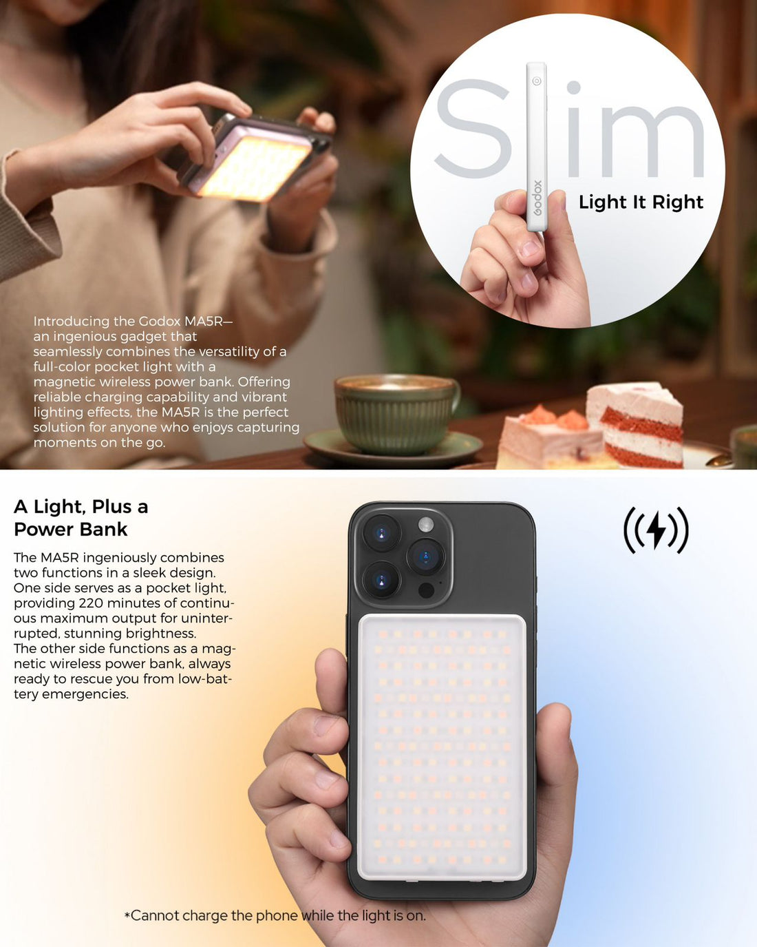 Godox MA5R RGB Magnetic LED Light & Wireless Power Bank