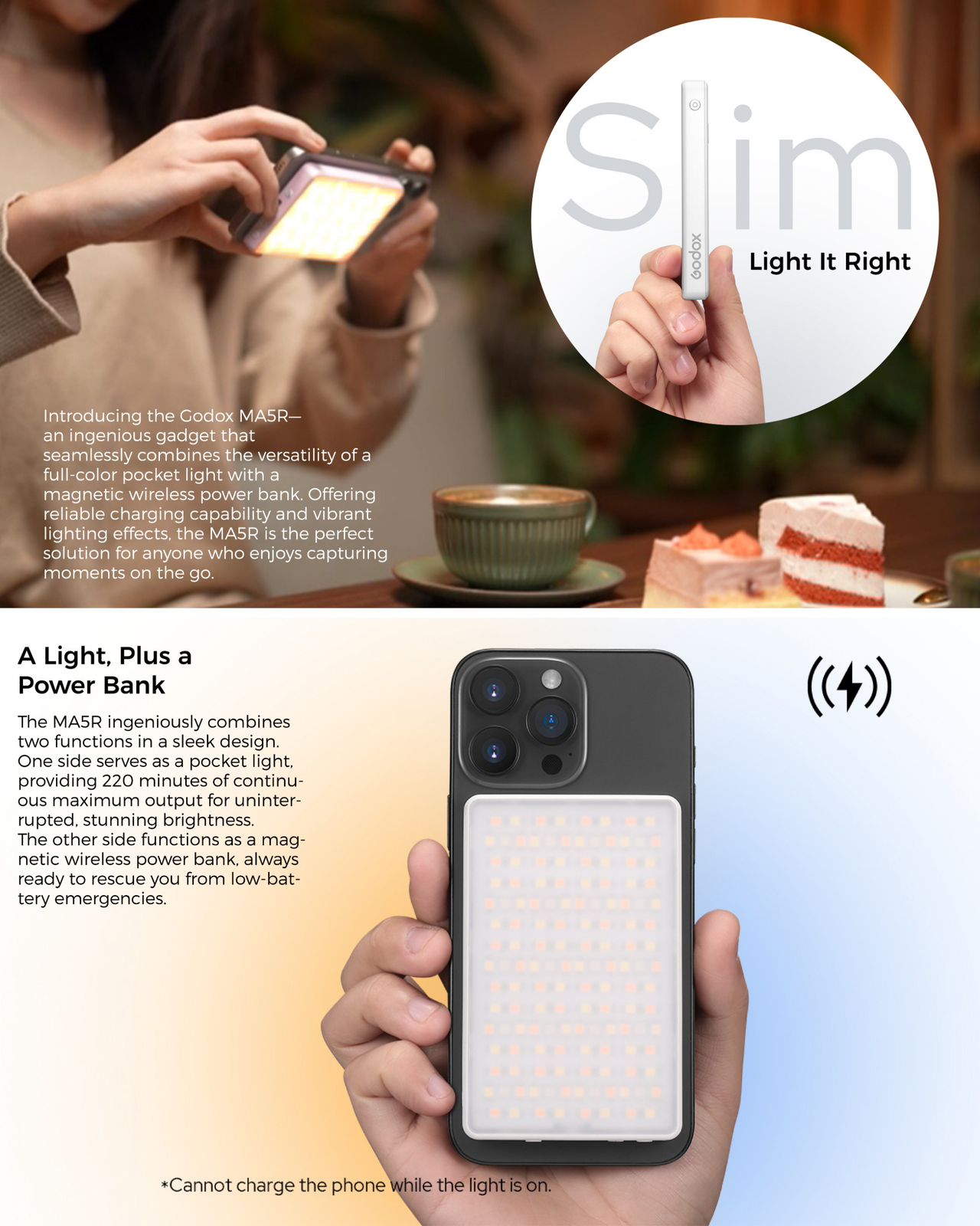 Godox MA5R RGB Magnetic LED Light & Wireless Power Bank