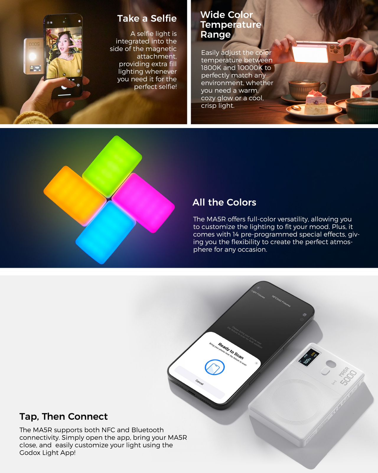 Godox MA5R RGB Magnetic LED Light & Wireless Power Bank